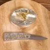 Men's DIY Gold & Silver Bull Hidden Folding Knife Leather Belt sold by FloralTrip