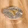 Men's DIY Gold & Silver Bull Hidden Folding Knife Leather Belt sold by FloralTrip