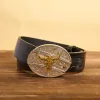 Men's DIY Gold & Silver Bull Hidden Folding Knife Leather Belt sold by FloralTrip