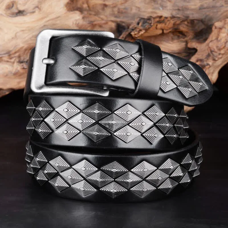 Black Gothic Rhomboid Rivets Leather Belt sold by FloralTrip