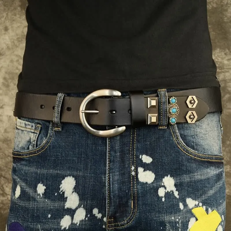 Stylish Turquoise Studded Geometric Rivets Leather Belt sold by FloralTrip product image thumbnail 2