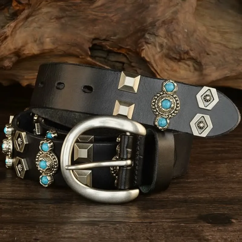 Stylish Turquoise Studded Geometric Rivets Leather Belt sold by FloralTrip product image thumbnail 5
