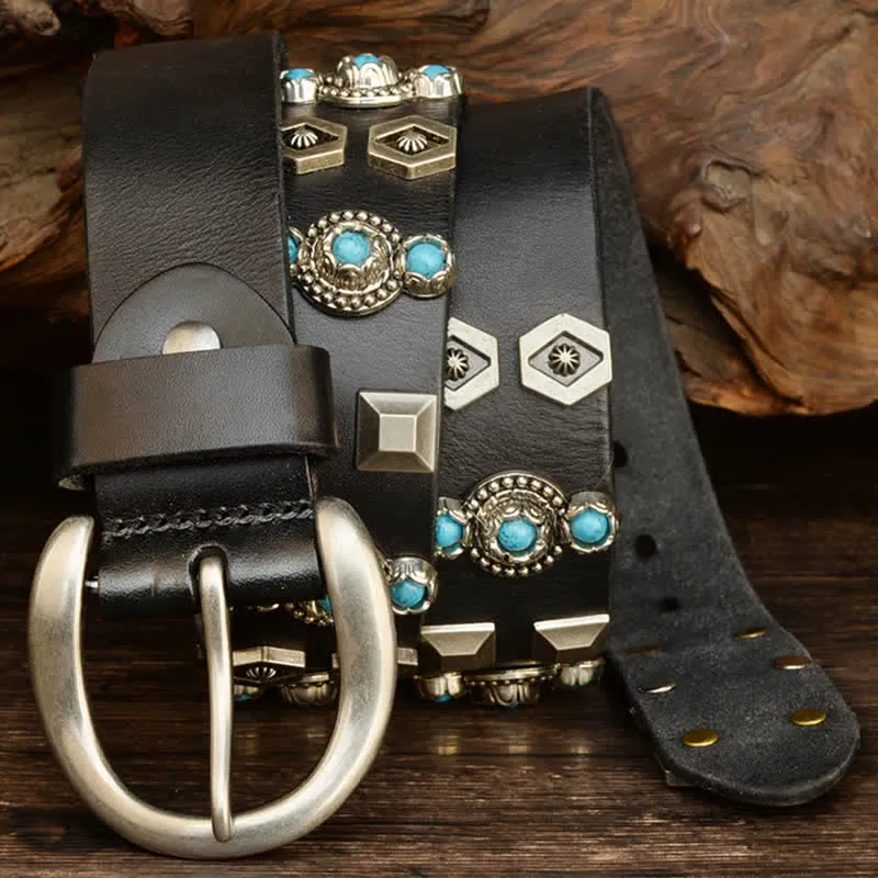 Stylish Turquoise Studded Geometric Rivets Leather Belt sold by FloralTrip product image thumbnail 4