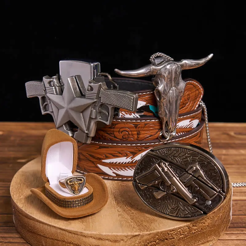 DIY Guns Hidden Knife Belt Buckle Bull Ring Pendant Kerosene Lighter Bundle Set sold by FloralTrip