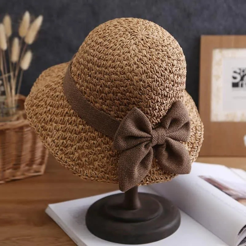 Bow Knot Beach Crochet Foldable Sun Straw Hat sold by FloralTrip