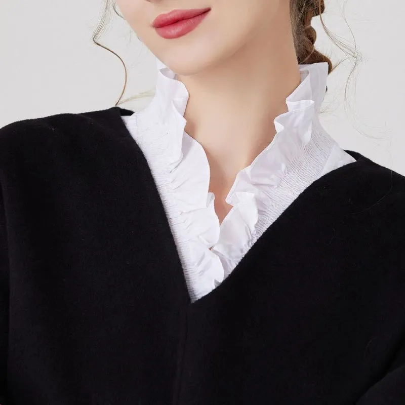 V Neck Detachable False Collar Shirt For Women sold by FloralTrip product image thumbnail 2