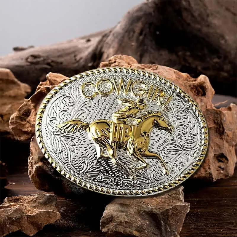 Cowgirl DIY Gold & Silver Horseback Riding Buckle Leather Belt sold by FloralTrip