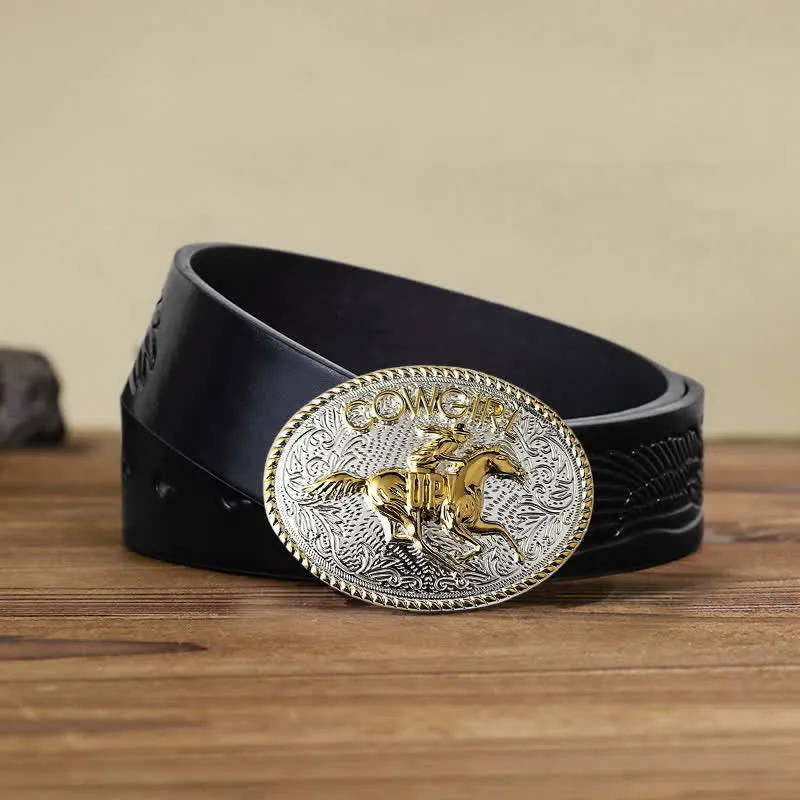 Cowgirl DIY Gold & Silver Horseback Riding Buckle Leather Belt sold by FloralTrip product image thumbnail 2