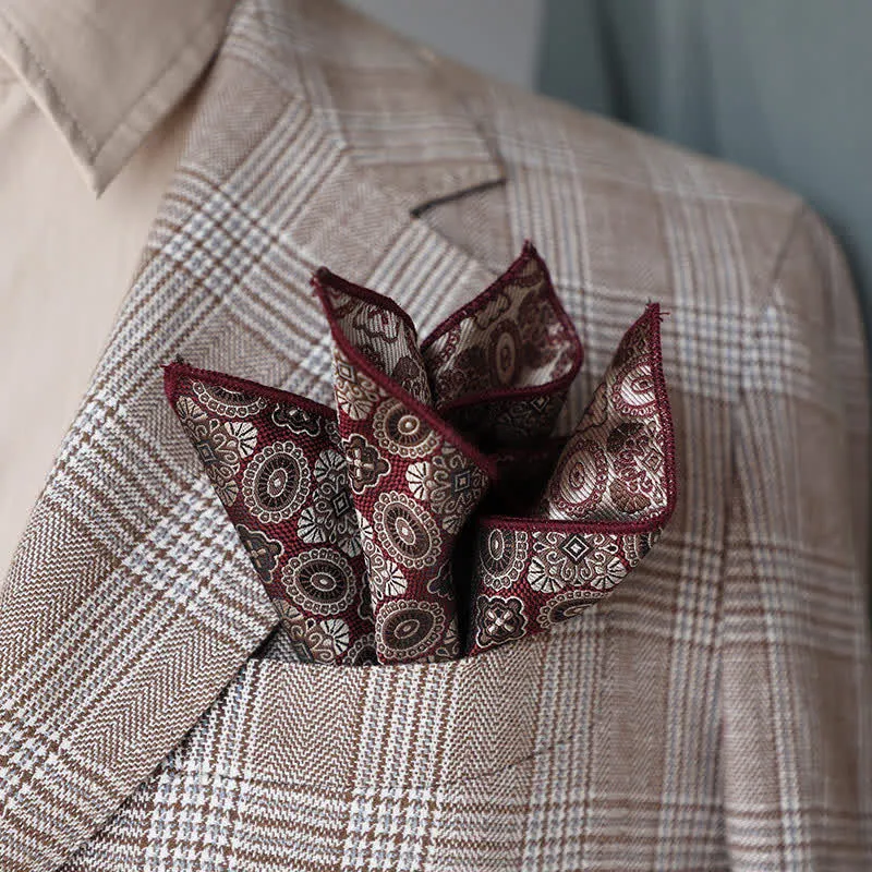 Men's Burgundy Series Striped Geometrical Pattern Pocket Square made by FloralTrip