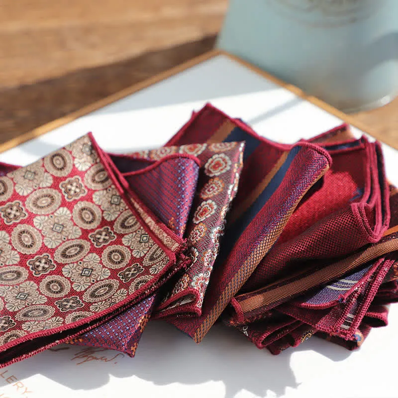 Men's Burgundy Series Striped Geometrical Pattern Pocket Square sold by FloralTrip product image thumbnail 4