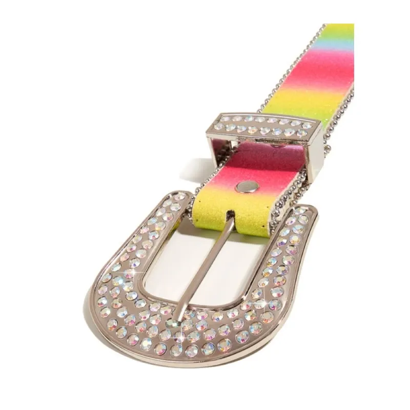 Women's Colorful Rainbow Rhinestone Leather Belt sold by FloralTrip product image thumbnail 5