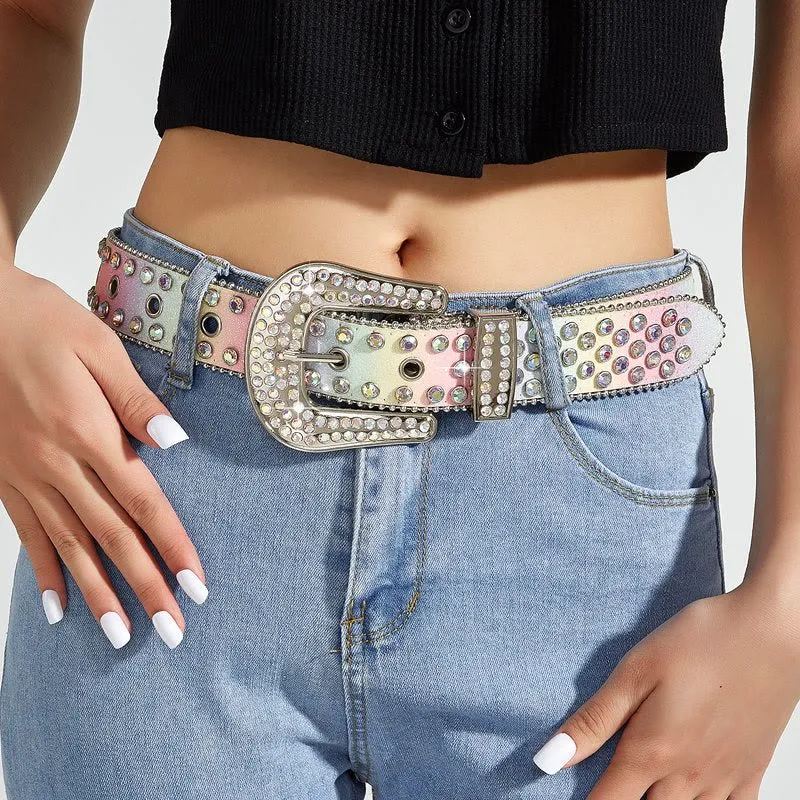 Women's Colorful Rainbow Rhinestone Leather Belt sold by FloralTrip product image thumbnail 3