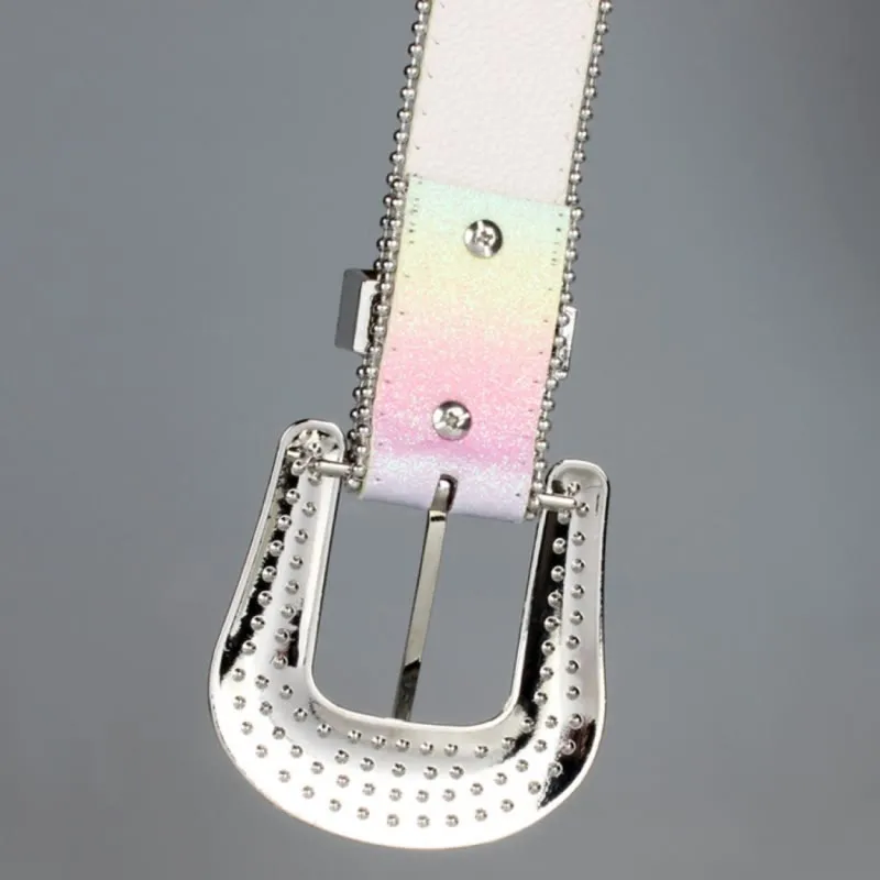 Women's Colorful Rainbow Rhinestone Leather Belt sold by FloralTrip product image thumbnail 4