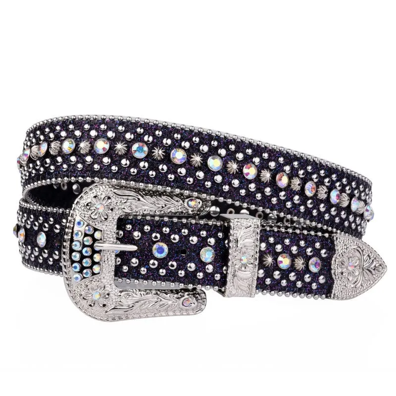 Women's Hip Hop Punk Rhinestone Leather Belt sold by FloralTrip