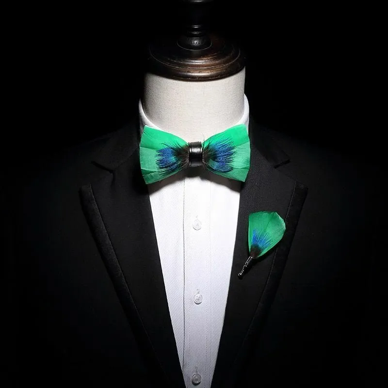 Kid's Blue & Green Novelty Feather Bow Tie with Lapel Pin sold by FloralTrip product image thumbnail 4