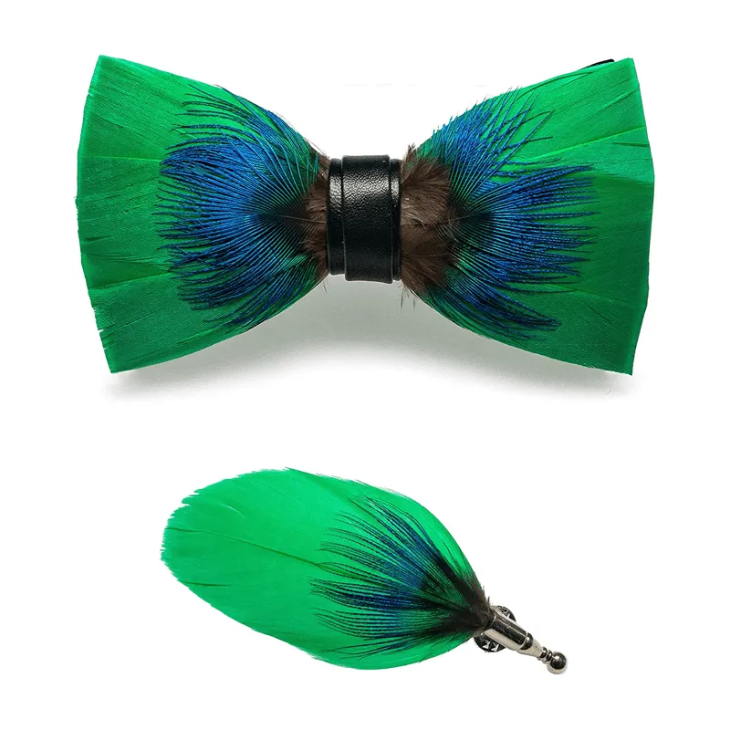 Kid's Blue & Green Novelty Feather Bow Tie with Lapel Pin sold by FloralTrip product image thumbnail 5