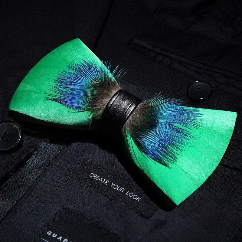 Kid's Blue & Green Novelty Feather Bow Tie with Lapel Pin sold by FloralTrip product image thumbnail 2