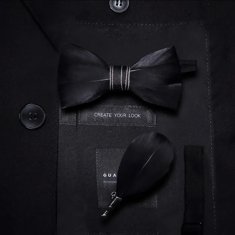 Kid's Black Noble Feather Bow Tie with Lapel Pin sold by FloralTrip