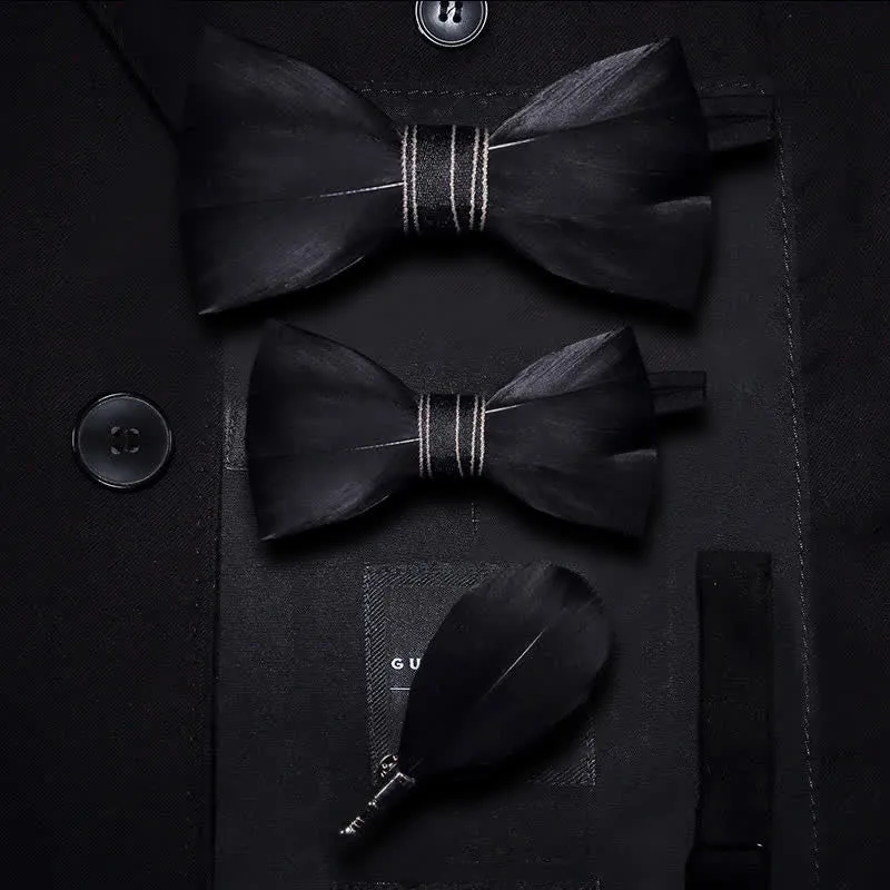 Kid's Black Noble Feather Bow Tie with Lapel Pin sold by FloralTrip product image thumbnail 4