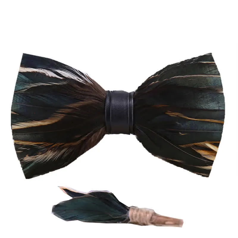 Kid's DarkSlateGray Feather Bow Tie with Lapel Pin sold by FloralTrip product image thumbnail 5