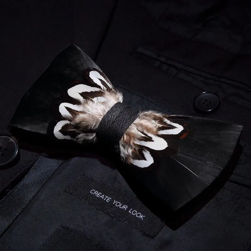 Kid's Black & White Pattern Feather Bow Tie with Lapel Pin sold by FloralTrip product image thumbnail 2