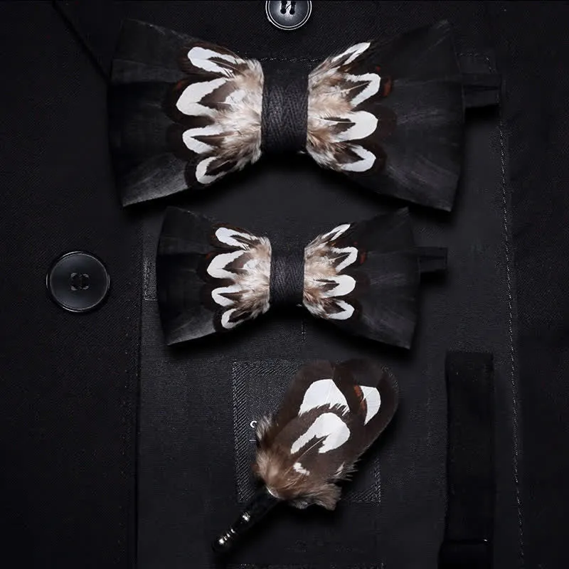Kid's Black & White Pattern Feather Bow Tie with Lapel Pin sold by FloralTrip product image thumbnail 5