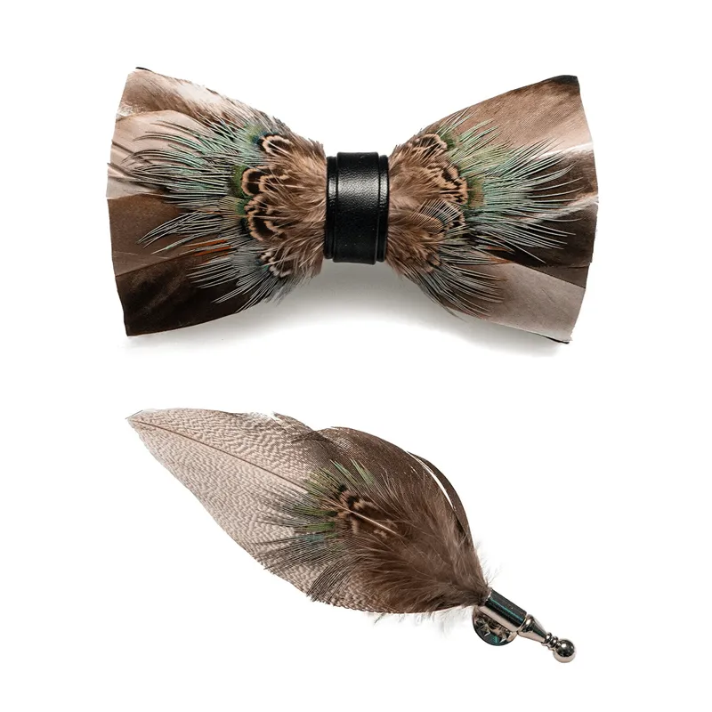Kid's Brown Rustic Feather Bow Tie with Lapel Pin sold by FloralTrip product image thumbnail 5