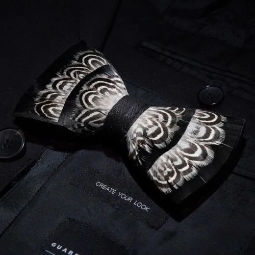 Kid's Black & White Tiger Stripes Feather Bow Tie with Lapel Pin sold by FloralTrip product image thumbnail 2