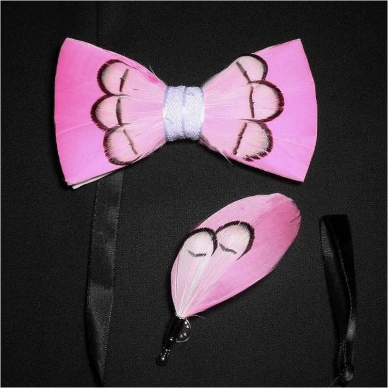 Kid's Powerfully Pink Feather Bow Tie with Lapel Pin sold by FloralTrip product image thumbnail 3