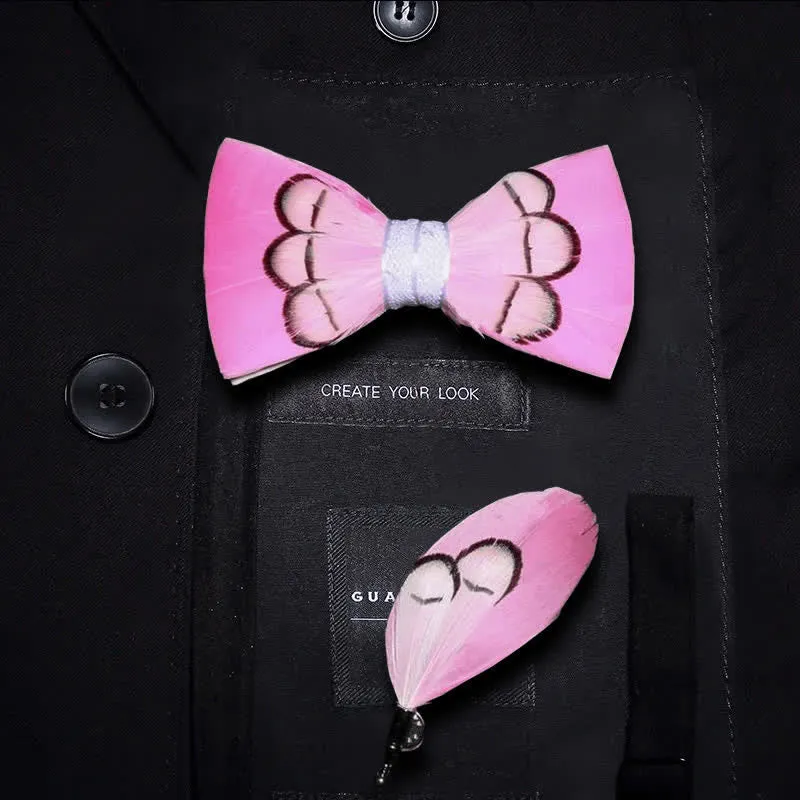 Kid's Powerfully Pink Feather Bow Tie with Lapel Pin sold by FloralTrip