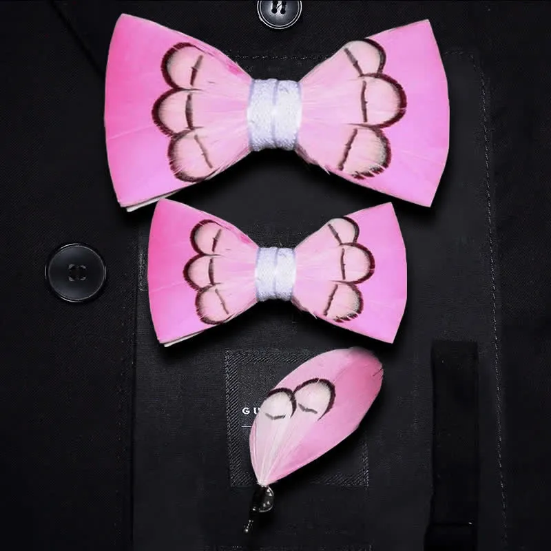 Kid's Powerfully Pink Feather Bow Tie with Lapel Pin sold by FloralTrip product image thumbnail 4