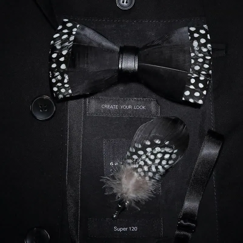 Kid's Black Polka-dotted Feather Bow Tie with Lapel Pin sold by FloralTrip product image thumbnail 3
