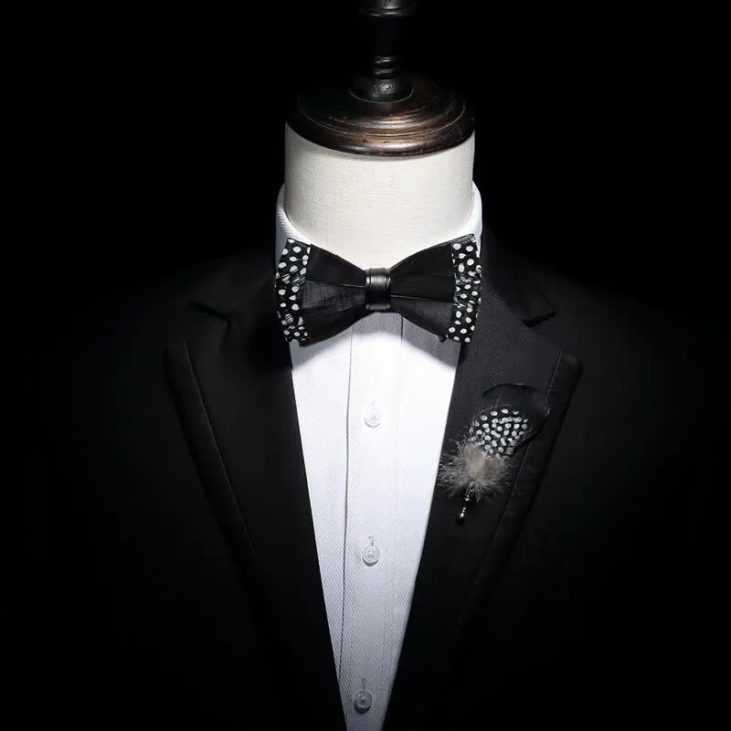 Kid's Black Polka-dotted Feather Bow Tie with Lapel Pin sold by FloralTrip product image thumbnail 5