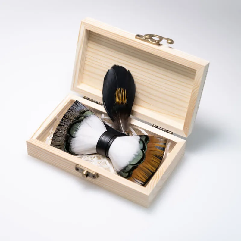 Kid's White & Multicolored Finch Feather Bow Tie with Lapel Pin sold by FloralTrip product image thumbnail 3