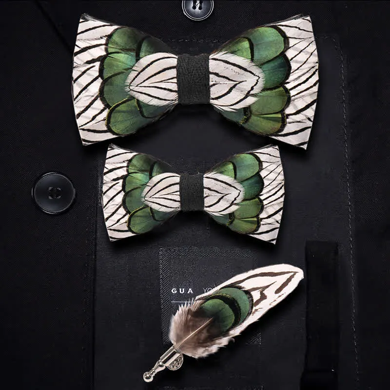 Kid's Green & White Forest Feather Bow Tie with Lapel Pin sold by FloralTrip product image thumbnail 4