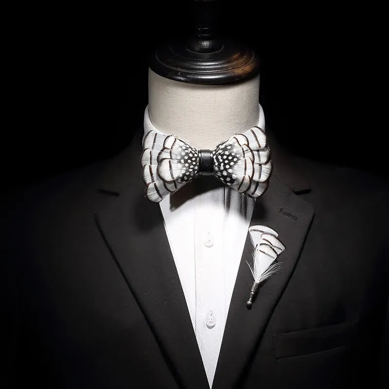 Kid's Bold Black & White Polka Feather Bow Tie with Lapel Pin sold by FloralTrip product image thumbnail 4