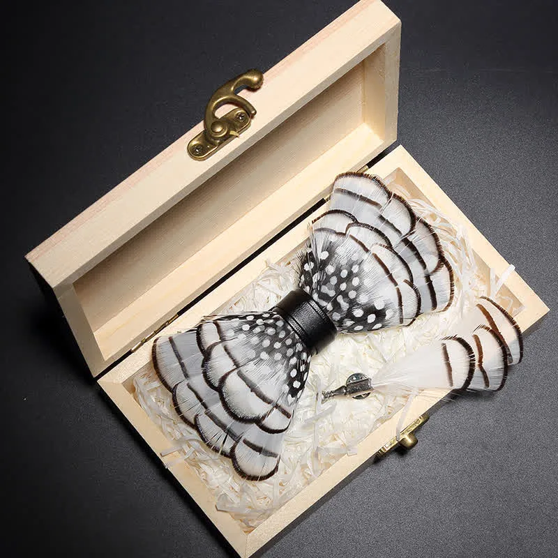 Kid's Bold Black & White Polka Feather Bow Tie with Lapel Pin sold by FloralTrip product image thumbnail 2