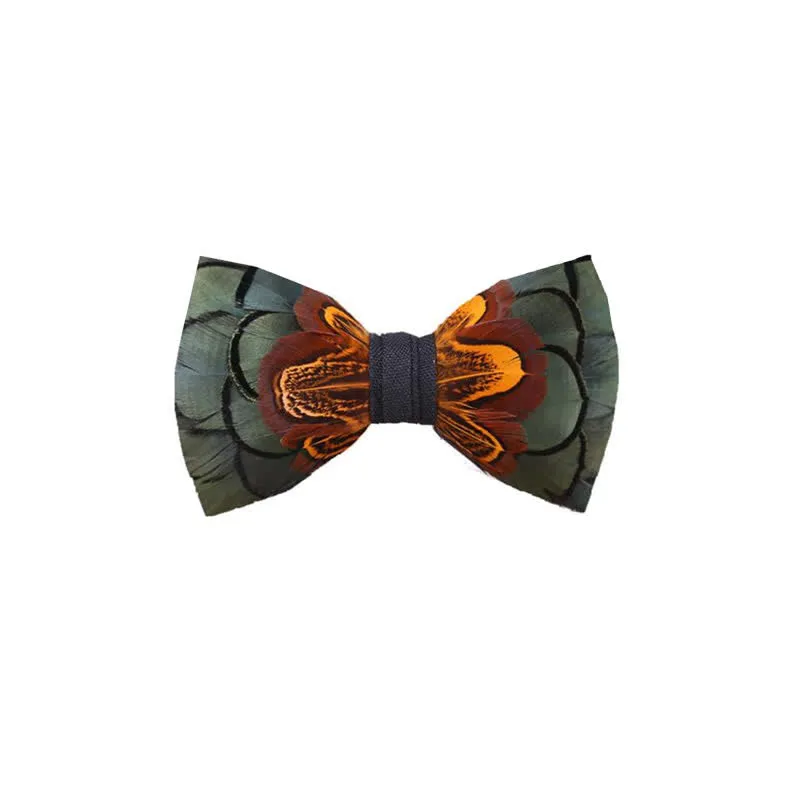 Kid's DarkSeaGreen & Rust Feather Bow Tie with Lapel Pin sold by FloralTrip