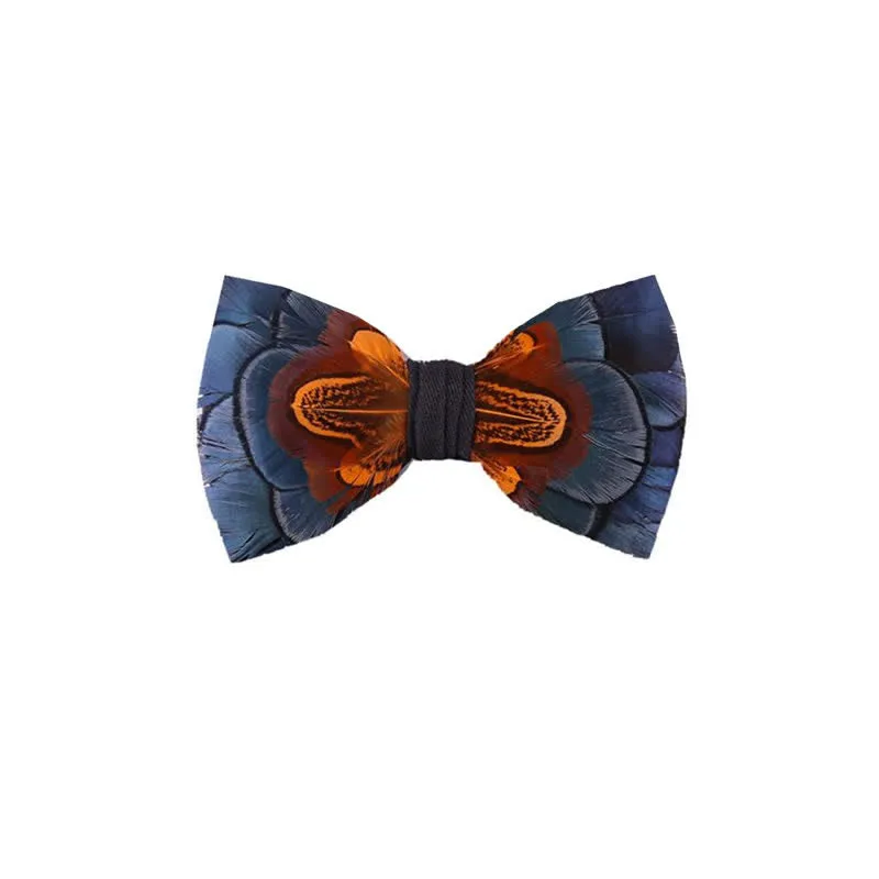 Kid's Navy & Rust Feather Bow Tie with Lapel Pin sold by FloralTrip