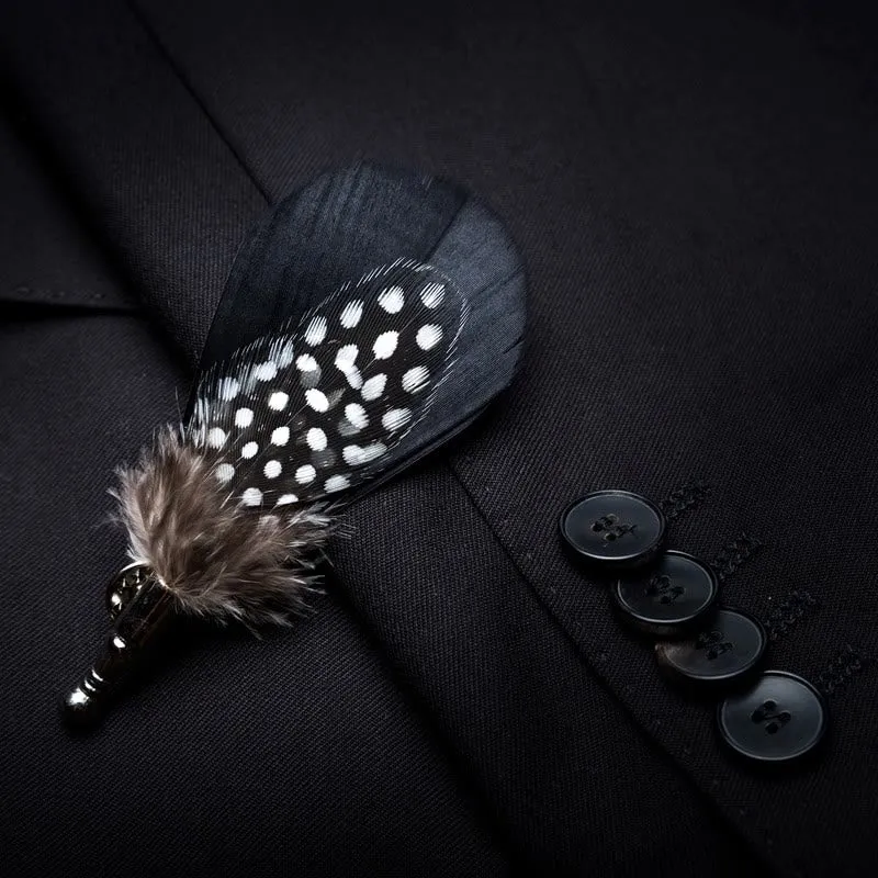 Kid's Black & White Dots Feather Bow Tie with Lapel Pin sold by FloralTrip product image thumbnail 3