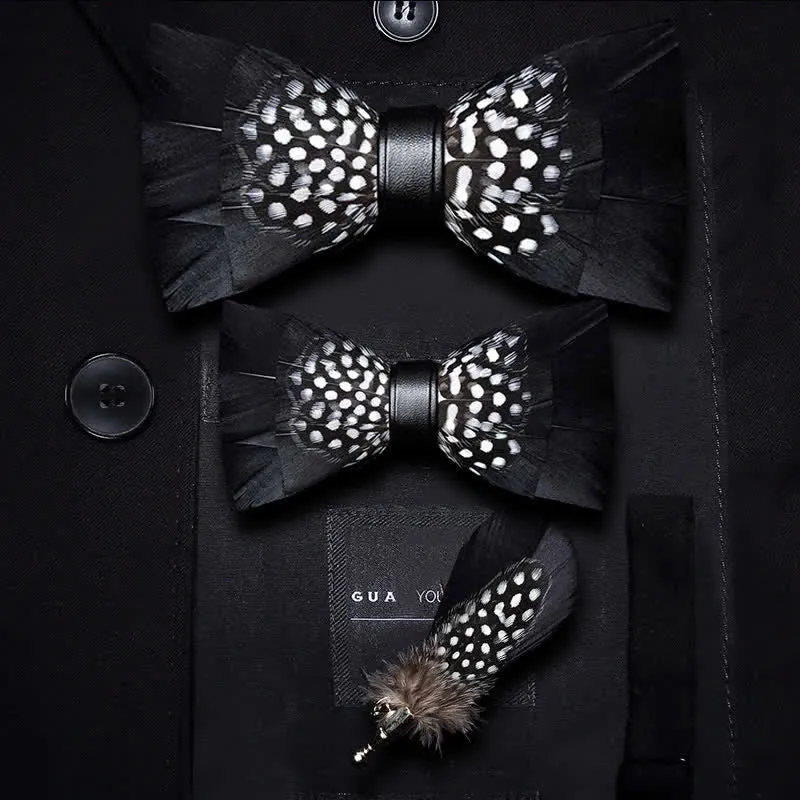 Kid's Black & White Dots Feather Bow Tie with Lapel Pin sold by FloralTrip product image thumbnail 5