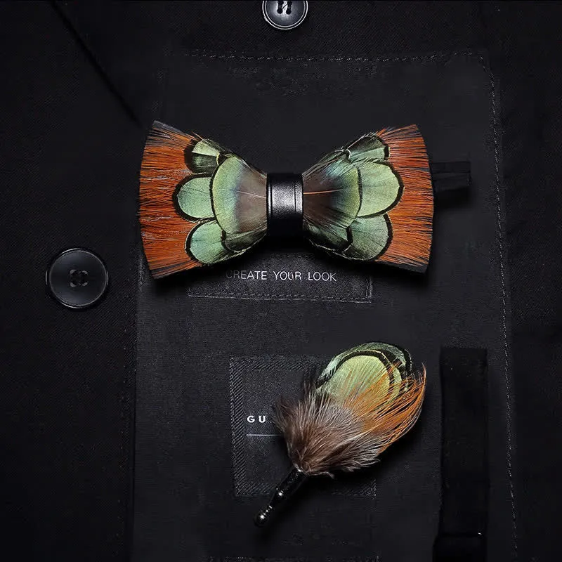 Kid's Lightgreen & Brown Feather Bow Tie sold by FloralTrip