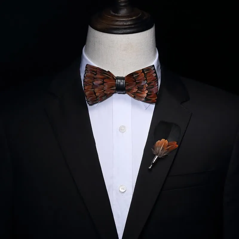 Kid's Brown & Black Trim Feather Bow Tie with Lapel Pin sold by FloralTrip product image thumbnail 4