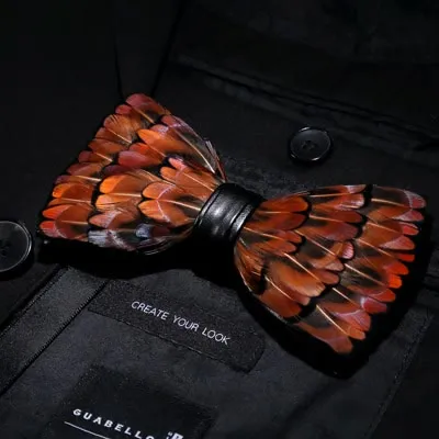 Kid's Brown & Black Trim Feather Bow Tie with Lapel Pin sold by FloralTrip product image thumbnail 2