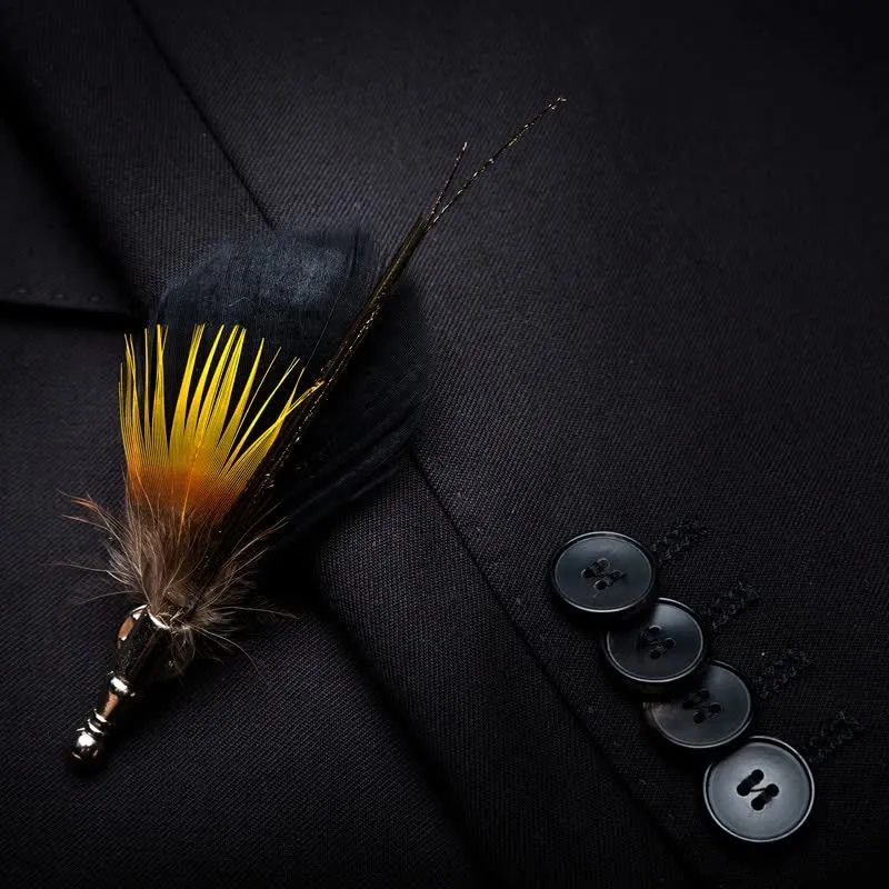 Kid's Yellow & Black Night Feather Bow Tie with Lapel Pin sold by FloralTrip product image thumbnail 3