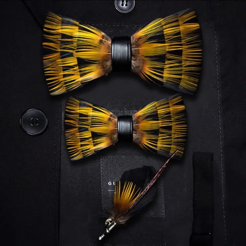 Kid's Yellow & Black Night Feather Bow Tie with Lapel Pin sold by FloralTrip product image thumbnail 5