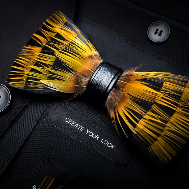 Kid's Yellow & Black Night Feather Bow Tie with Lapel Pin sold by FloralTrip product image thumbnail 2