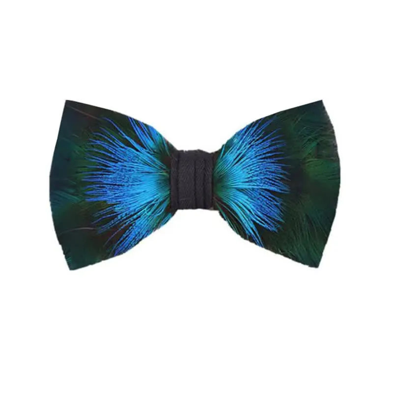 Kid's Aurora Blue & Green Feather Bow Tie with Lapel Pin made by FloralTrip
