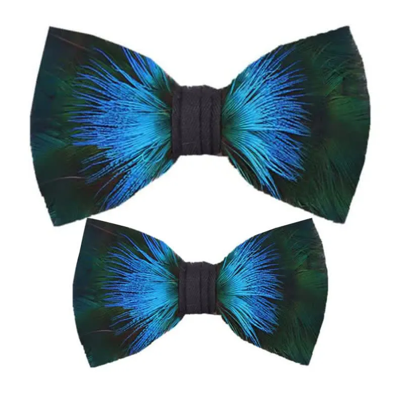 Kid's Aurora Blue & Green Feather Bow Tie with Lapel Pin sold by FloralTrip product image thumbnail 3