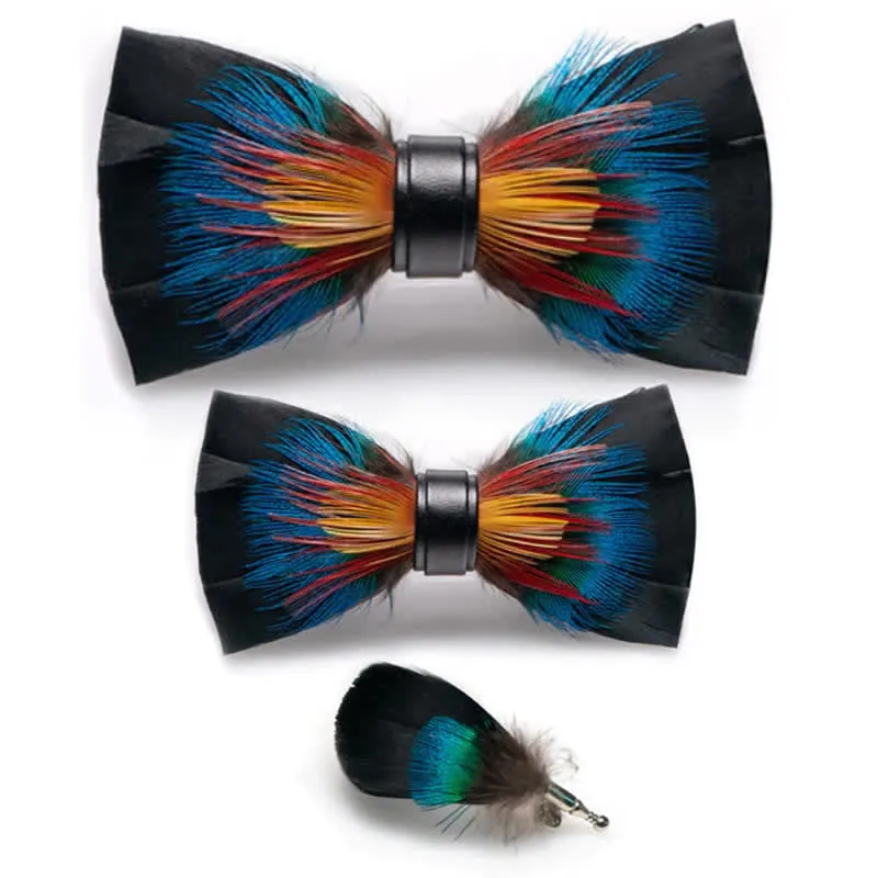 Kid's Black & Multicolored Blossom Feather Bow Tie with Lapel Pin sold by FloralTrip product image thumbnail 5